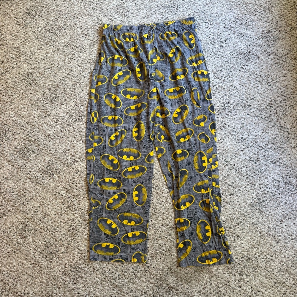 DC Comics Gray and Yellow Batman Logo Pajama Pants